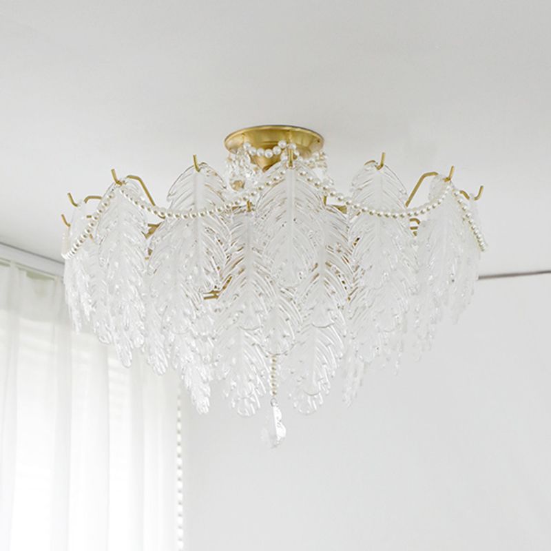 Lampada a soffitto a forma di piuma moderna gamma di ferro con paralume in vetro per lo studio