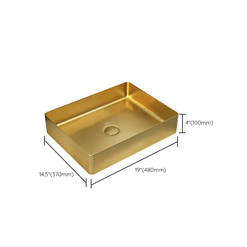 Modern Bathroom Sink Rectangular Metal Vessel Bathroom Sink with Pop-Up Drain