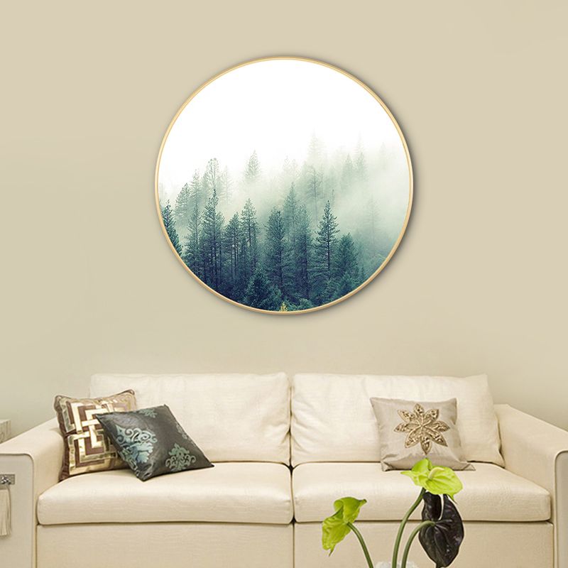 Light Color Misty Forest Canvas Photography Country Textured Painting for Bedroom
