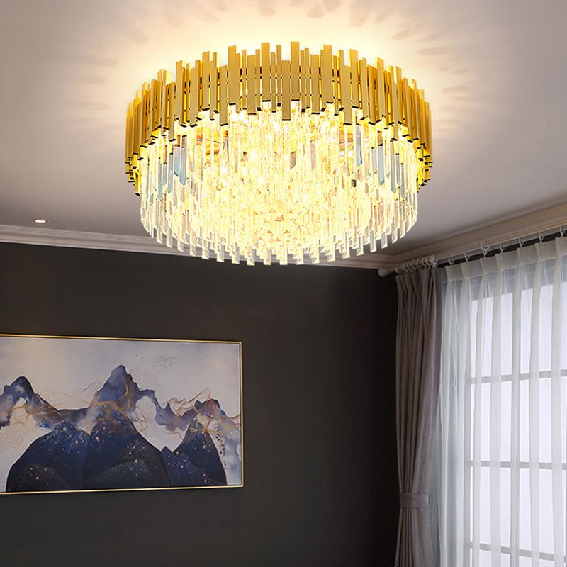 Postmodern Style Drum Ceiling Light K9 Crystal Bedroom Chandelier Lighting in Gold