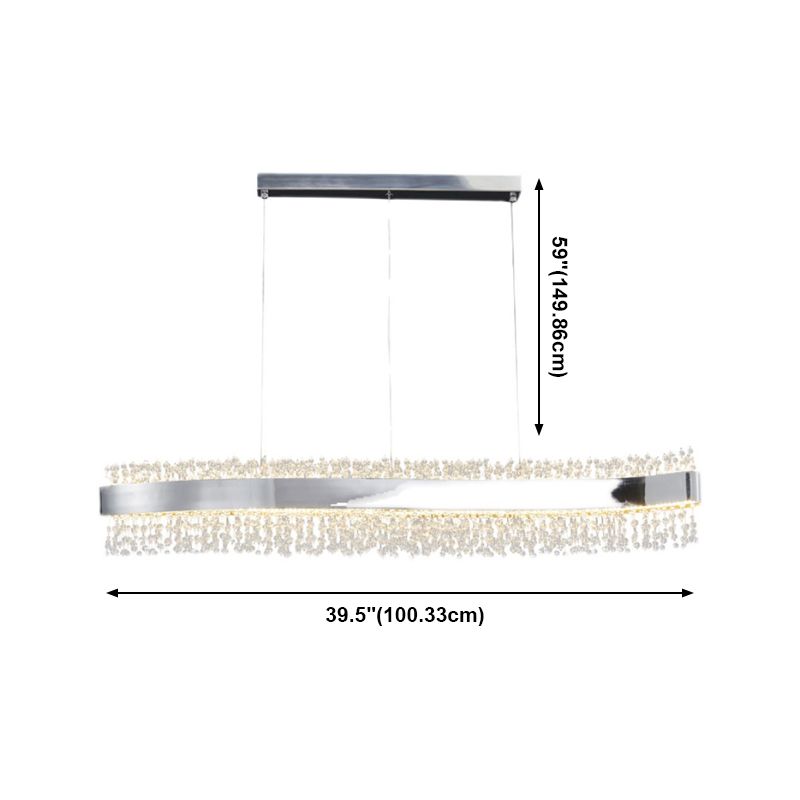 LED Dining Pendant Light Modern Simple Stainless Steel Crystal Hanging Lamp Fixture