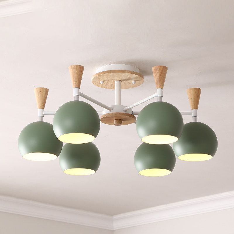 Macaron 3/6/8-Light Ceiling Lamp with Acrylic Shade Pink/Yellow/Blue Dome Semi Flush Pendant