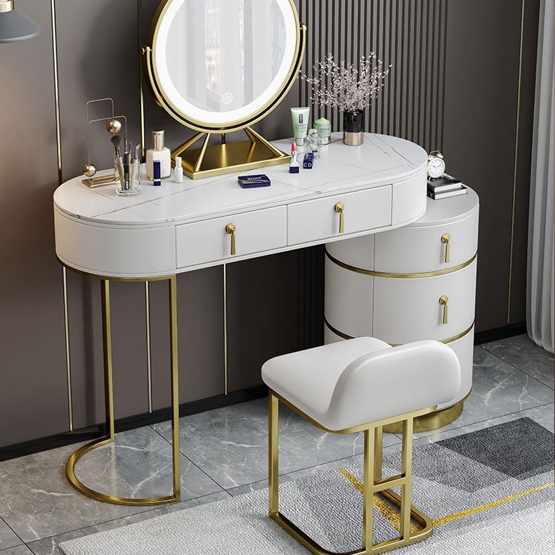 Stone Top Vanity Makeup Table with 5 Storage Drawers for Bedroom