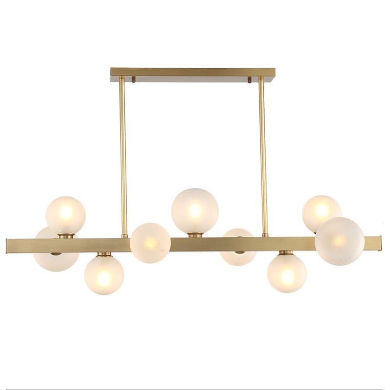 Modern Linear Gold Island Pendant Lighting Spherical Glass Island Ceiling Light for Dining Table