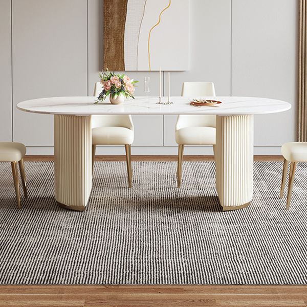 Luxury Double Pedestal Dining Table Oval Stone Top Dining Table for Dining Room