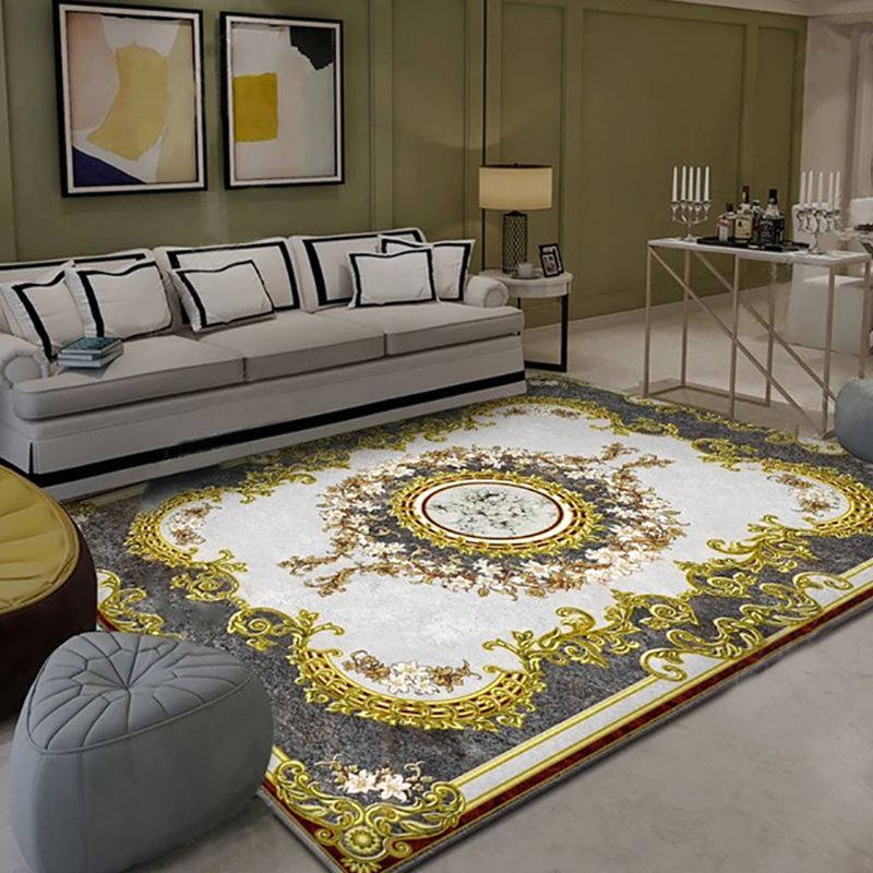 Blue European Area Rug Graphic Pattern Polyester Area Carpet Non-Slip Backing Rug for Living Room