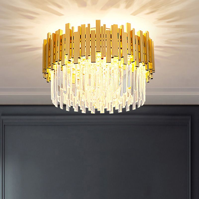 Postmodern Style Drum Ceiling Light K9 Crystal Bedroom Chandelier Lighting in Gold