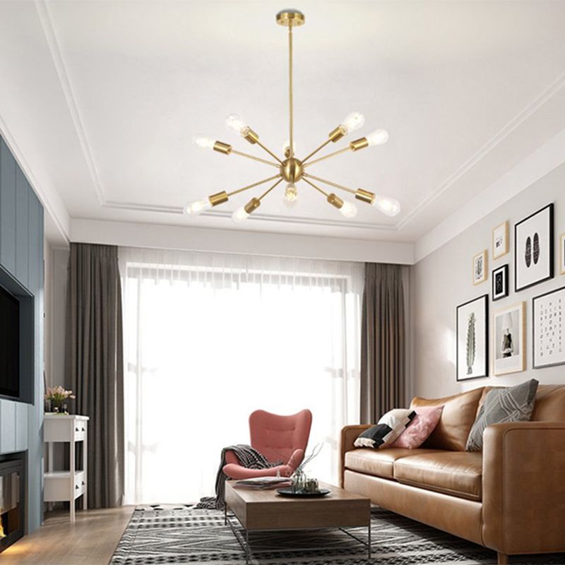 10-Light Sphere Ceiling Lights, Starbust Style Sputnik Design Led Bulb Metallic Chandelier