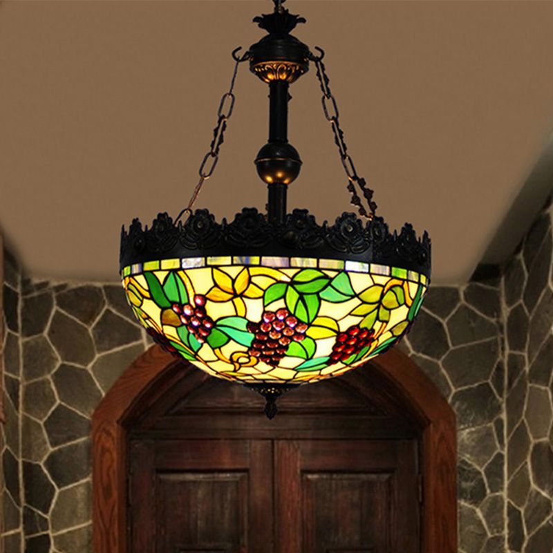 Green 3 luci lampadario Apparecchiatura illuminazione Tiffany macchiata di vetro pendente sospeso per soggiorno
