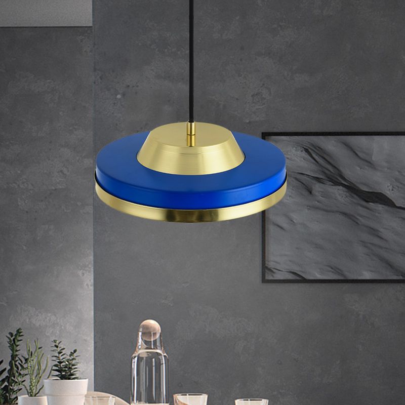 Soucoupe volant pendant éclairage moderniste métal 1 chambre de tête plafond plafond plafonnier en bleu et laiton