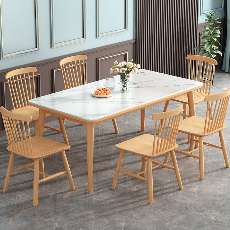 White - Natural Dining Room Table Contemporary 4 Legs Dinette Table
