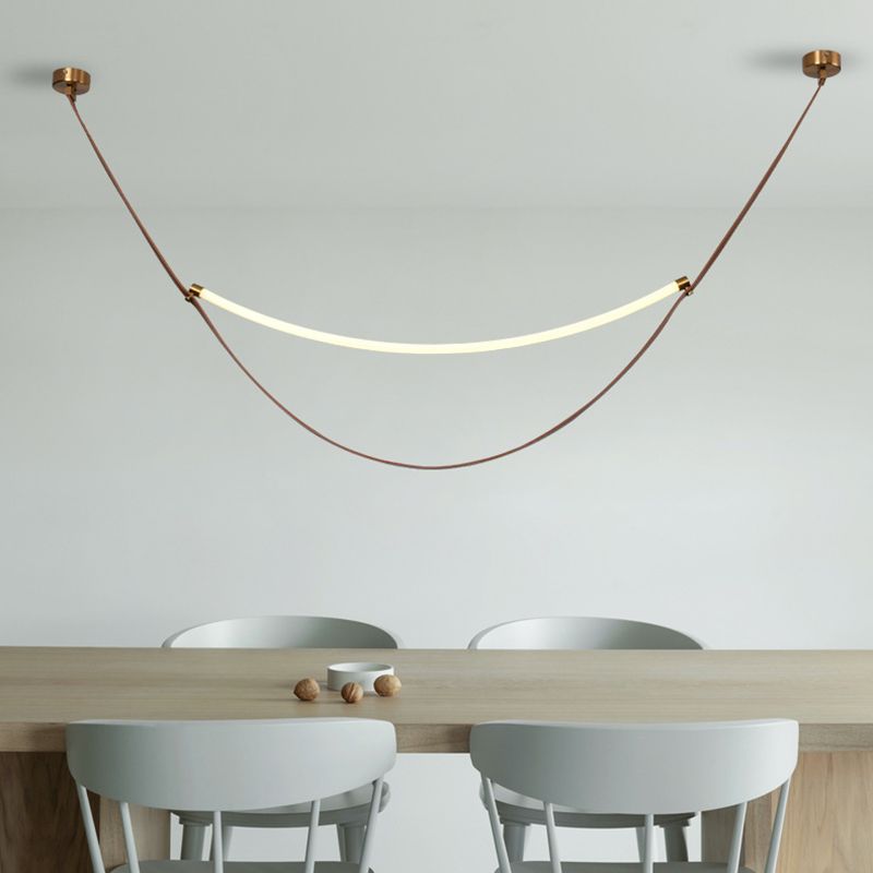 Modern Leather LED Hanging Pendant Lights in Brown for Dining Room