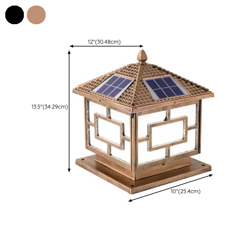 Metal Rectangle Shape Solar Pillar Lamp Modern 1 Light Waterproof Outdoor Light
