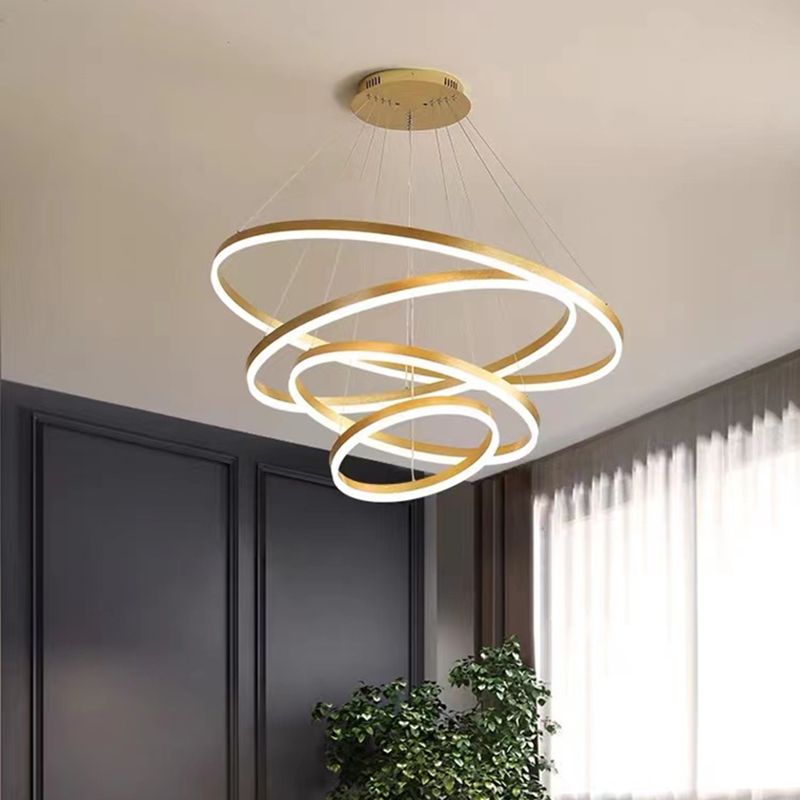 Rings Ceiling Pendant Light Modern Style LED Metal Hanging Chandelier