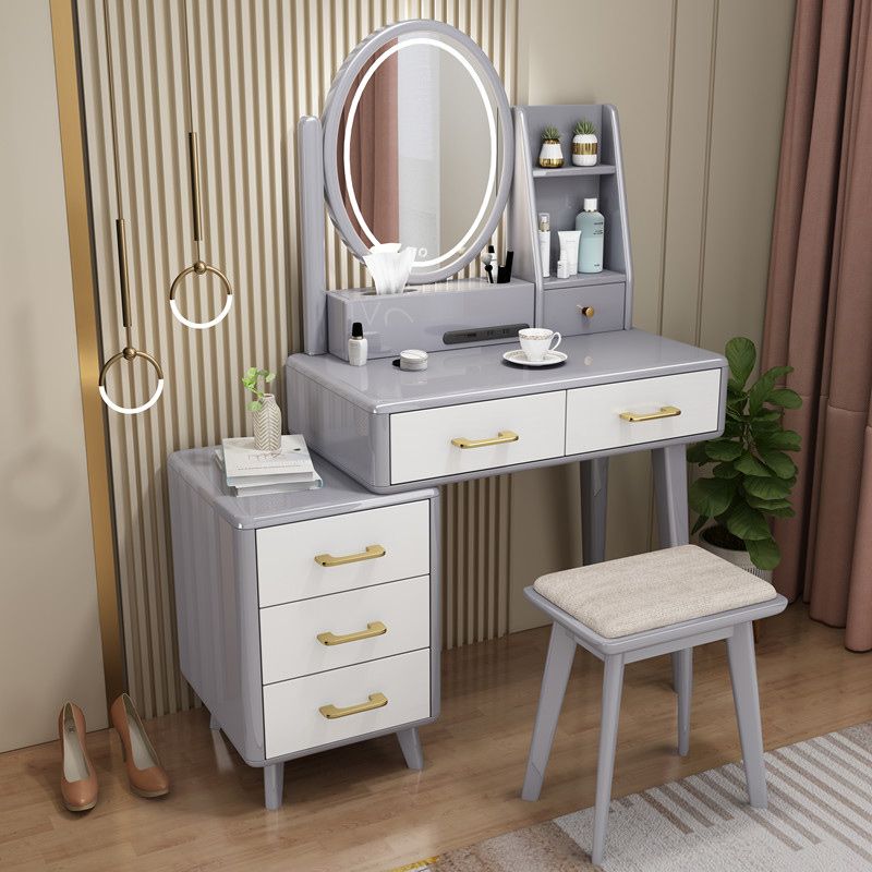 Traditional Rubberwood Makeup Counter Drawers Vanity Dressing Table