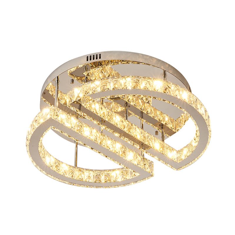LED Half Circle Semi Flush Simple Style Silver Crystal Semi Flush Mount Éclairage pour chambre à coucher en lumière chaude / blanc / 3 Color Light