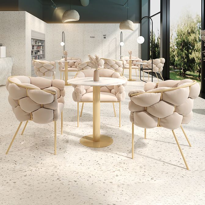 Glam Sintered Stone Dining Room Set with Round Table and Gold Leg Formal Dining Table Furniture