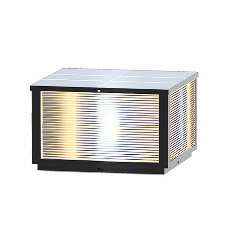 Geometric Shape Metal Solar Pillar Lamp Modern Style 1 Light Outdoor Lights in Black