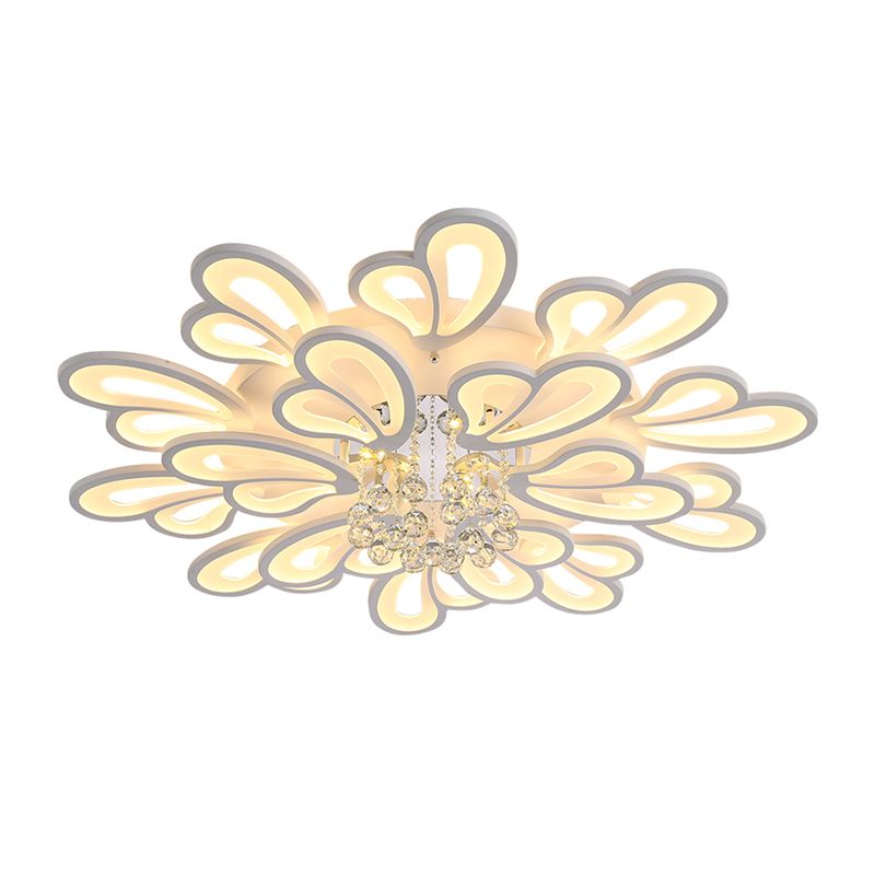 White Flower Flush Ceiling Light Minimalist LED Acrylic Flush Mounted Lamp with Crystal Ball