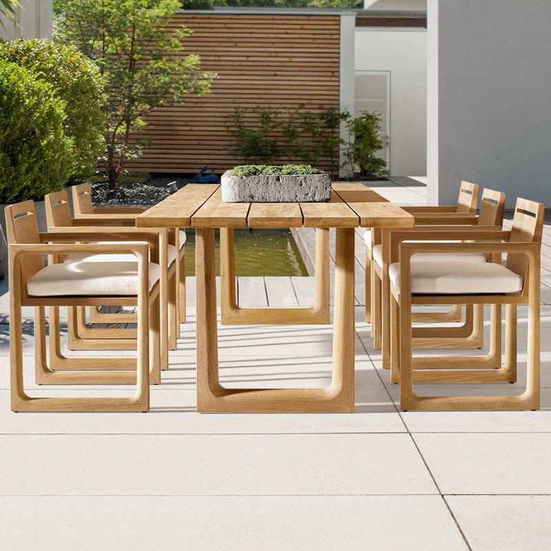 Modern Patio Dining Table Set 1/7 Pcs Solid Wood Patio Dining Table and Upholstered Chairs