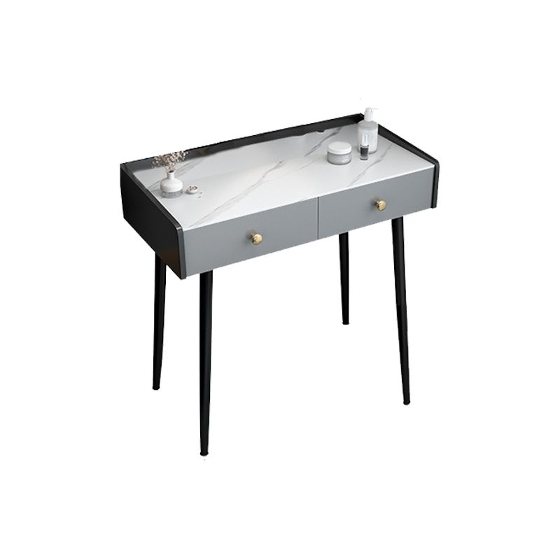Contemporary Stone Vanity, Storage Drawer With Stool, Black/White