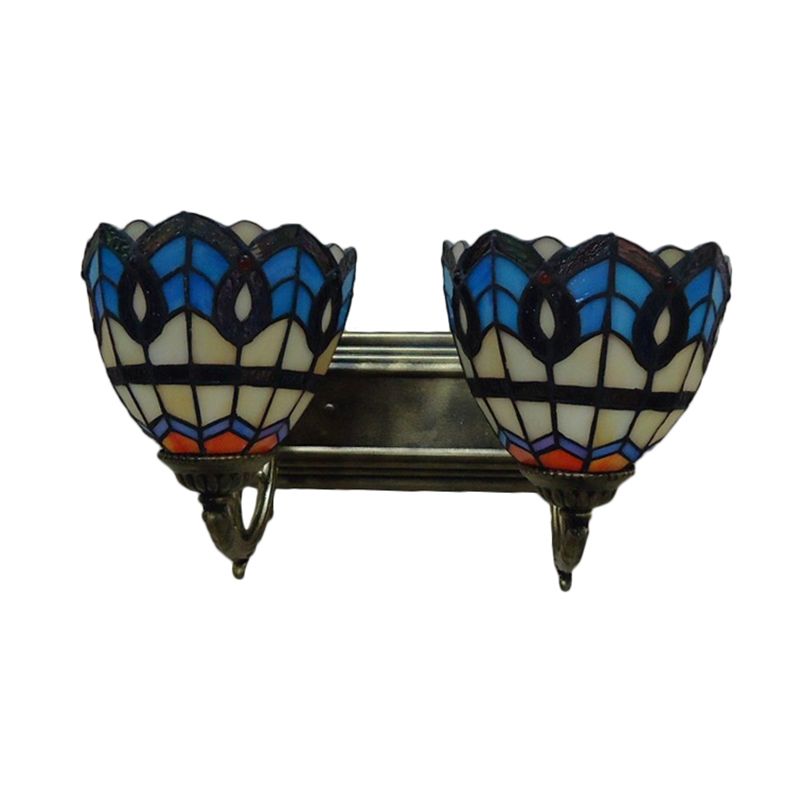 Vintage Bowl Wall Fixture Light Stained Glass 2 Lights Wall Sconce Lamp Fixture for Bedroom Lighting