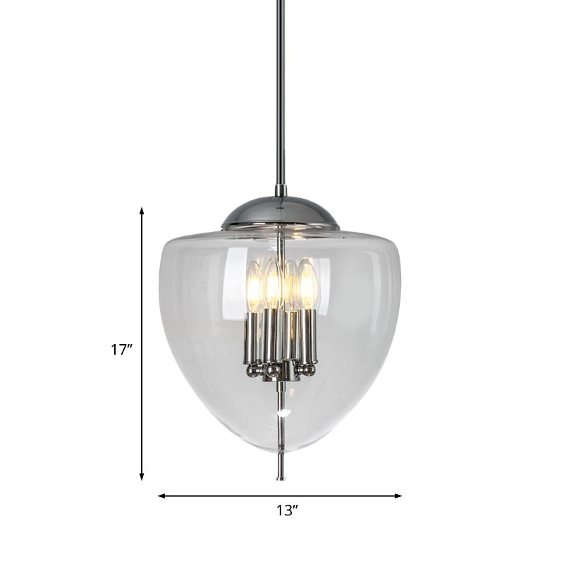 Chrom Finish Pfirsich Kronleuchter Beleuchtung Vintage 4 Lampenlampen klare Glasanhänger Deckenlampe