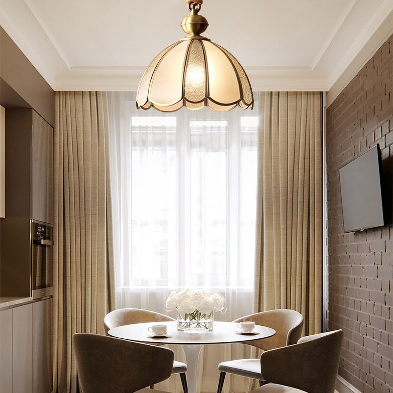 Dome Pendant Lighting Fixture Traditional Glass Dinning Room Hanging Ceiling Light in Brass