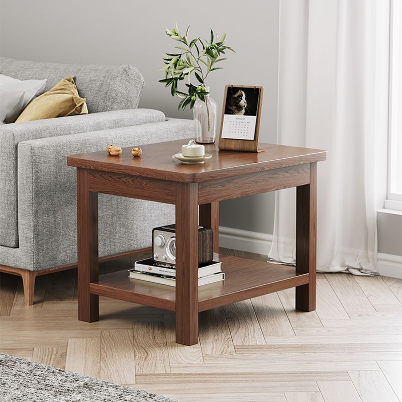 Modern 4 Legs Corner Table Solid Wood Sofa Side End Table with Storage