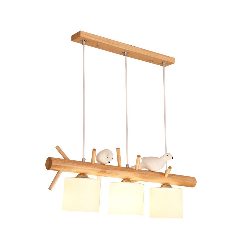 Luci del lampadario dell'isola cilindro moderni apparecchi di illuminazione lampadario in vetro con decorazione di uccelli