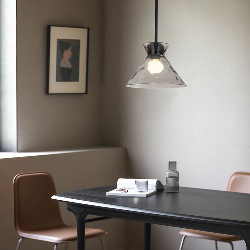 Ripple Glass Black Hanging Lamp in Modern Style Lacquered Iron Pendant Light for Dining Room