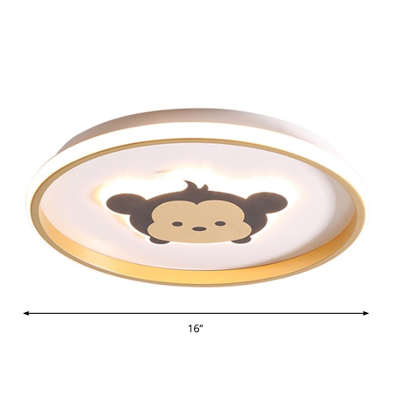 Crown/Monkey Flush Mount Lighting Kids Metallic Gold/Coffee LED Ceiling Mounted Fixture for Bedroom