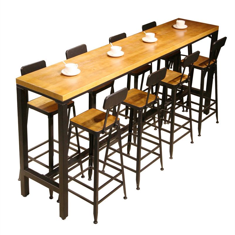 Rectangular Bar Height Table Black Legs and Metal Base Bar Table