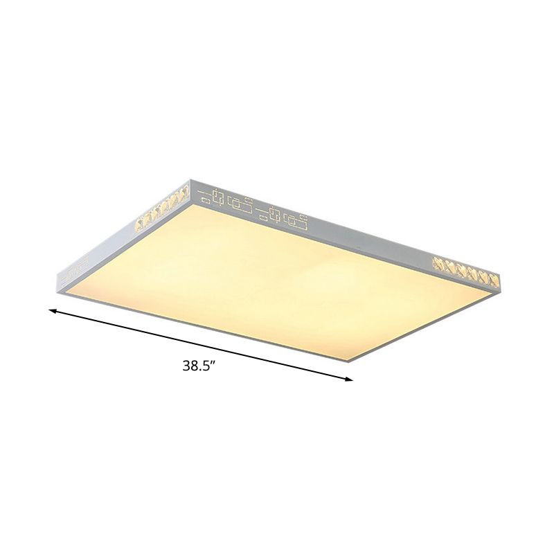 LED Flush Mounted Simple K9 Crystal White Ceiling Light with Rectangle/Round Acrylic Shade, 16"/19.5"/23.5" Wide