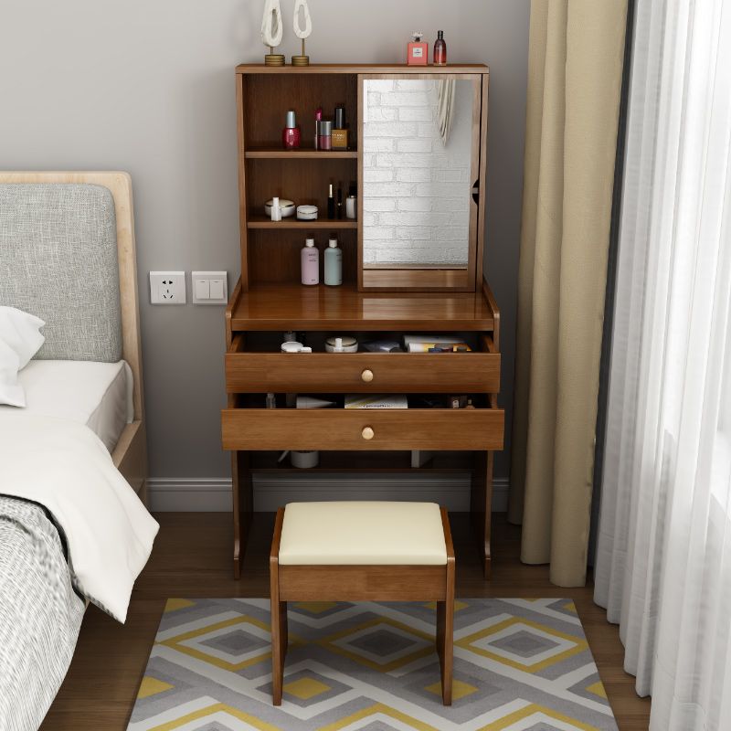 Scandinavian Dressing Table with Mirror and Drawer Solid Wood