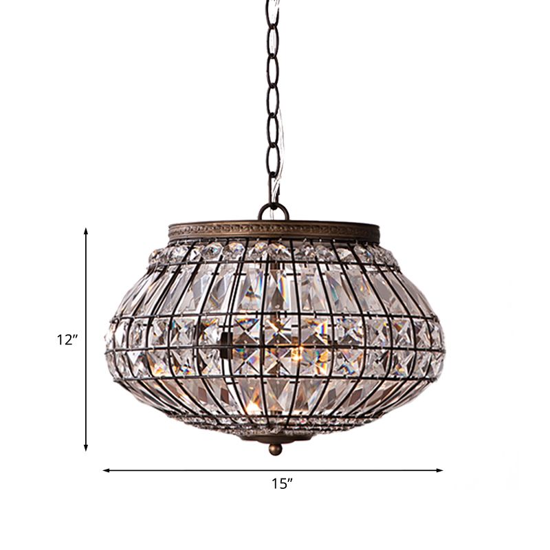 2-Head Altar-Shape Chandelier Light Fixture Farmhouse Bronze Finish Crystal Bead Hanging Pendant