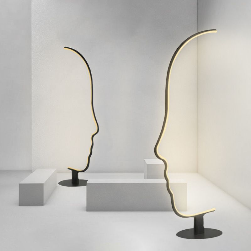 Lampada da tavolo a forma di viso Line Art Lampada da comodino minimalista in metallo a LED in nero