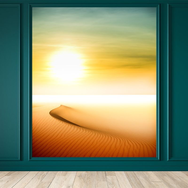 Minimalist Desert and Sun Mural Non-Woven Waterproof Yellow Wall Decor for Bedroom