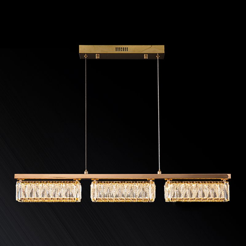 Dining Room Island Pendant Modern Gold Hanging Light with Rectangular Crystal Shade