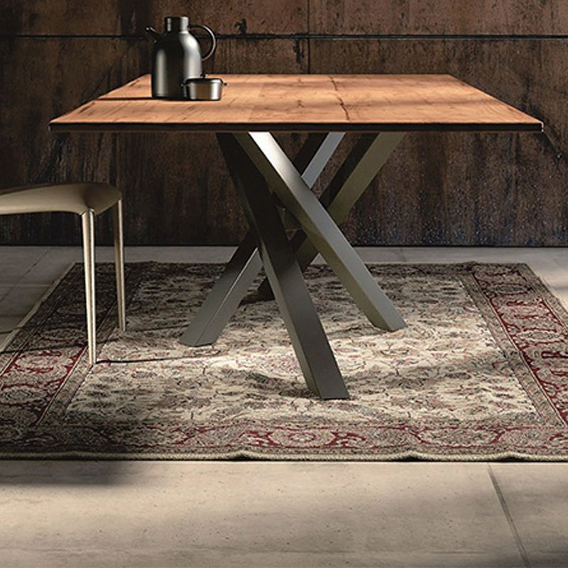 Rectangle Black Base Dining Table Modern Pine Wood Table for Kitchen Use