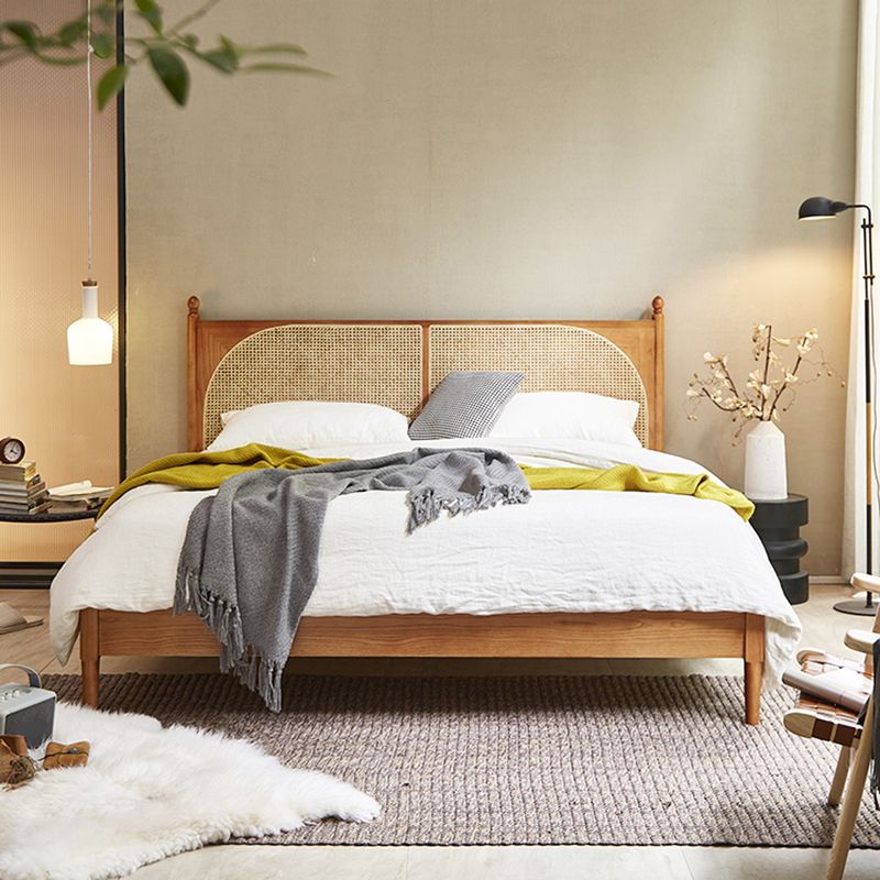 Tropical Standard Bed Solid Wood Solid Color Panel Bed with Headboard