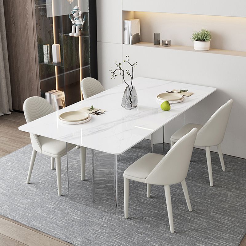 Modern White Dining Table Rectangle Sintered Stone Dining Table with Acrylic Legs