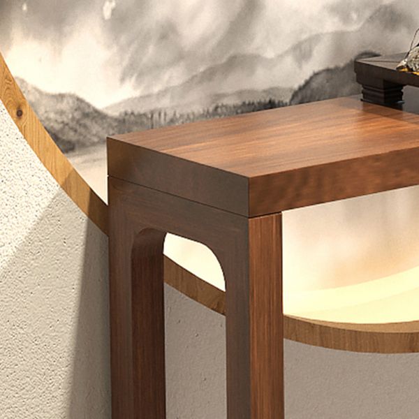 Mid-Century Modern Sofa Table Rectangle Sled Pine Dark Brown Console Table