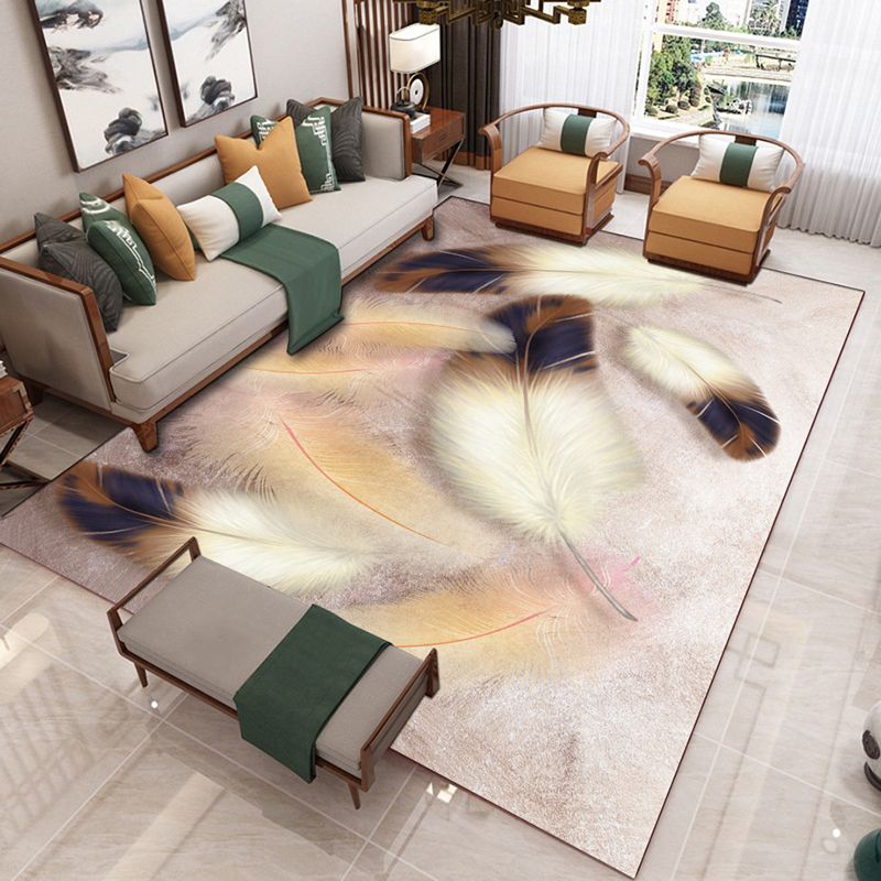 Light Brown Feather Rug Polyester Minimalist Rug Non-Slip Backing Rug for Drawing Room
