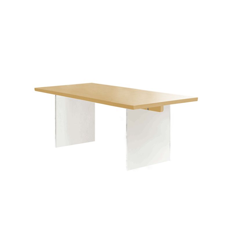 Contemporary Rectangular Oak Brown Solid Wood Dining Table Double Pedestal