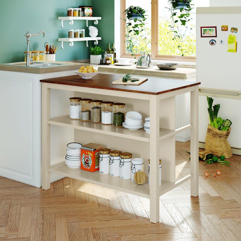 Modern Stationary Kitchen Island table Wood Rectangular Kitchen Island table
