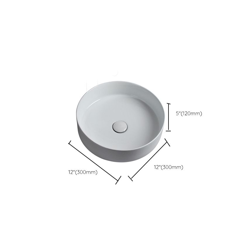 Modern White Vessel Sink Porcelain Shut-Off Valve Included Bathroom Sink