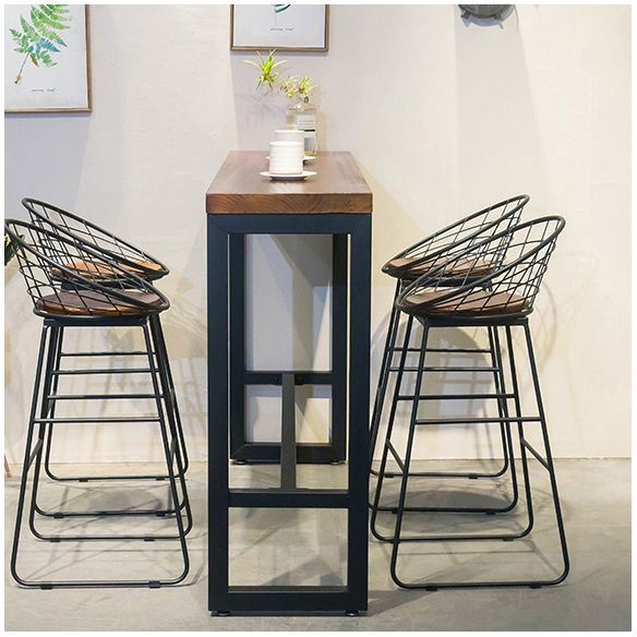 Brown Modern Style Bar Table Solid Wood and Iron with Footrest Coffee Shop Table