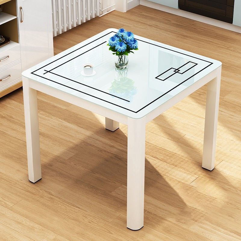 Mesa de comedor cuadrada de estilo industrial, mesa de comedor de vidrio con 4 patas
