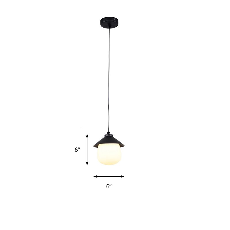 Cone Pendant Lighting with Oval Glass Shade Minimalist Black Hanging Ceiling Light for Dining Room